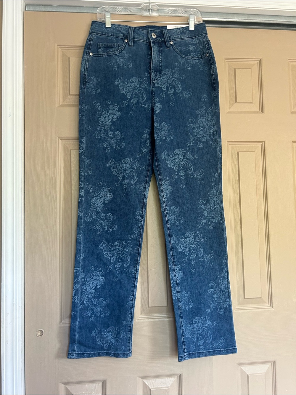 Style & Co. Dark Blue Floral-Pattern Straight Leg Jeans